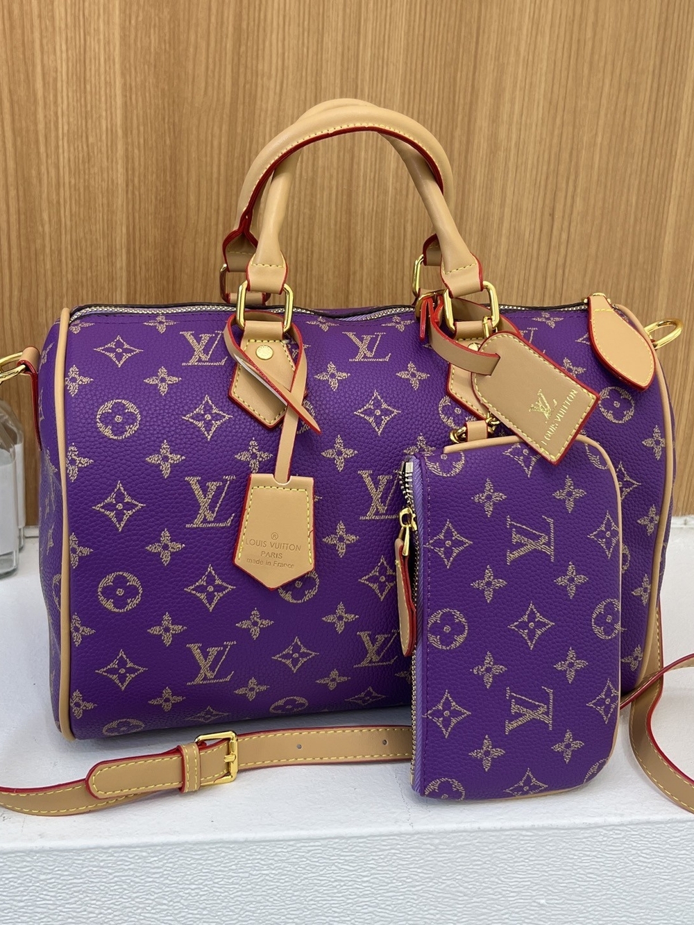 Purple Monogram Satchel with Tan Leather Trim